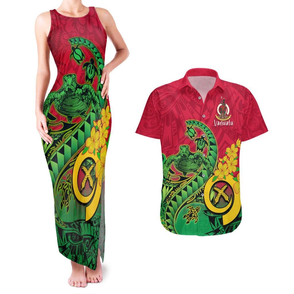 Vanuatu Islands Couples Matching Tank Maxi Dress And Hawaiian Shirt Polynesian Tattoo and Sea Turtle LT9 - Wonder Print Shop