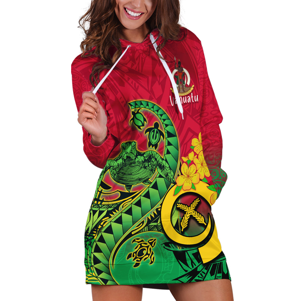 Vanuatu Islands Hoodie Dress Polynesian Tattoo and Sea Turtle - Wonder Print Shop