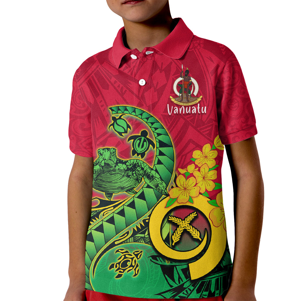 Vanuatu Islands Kid Polo Shirt Polynesian Tattoo and Sea Turtle - Wonder Print Shop