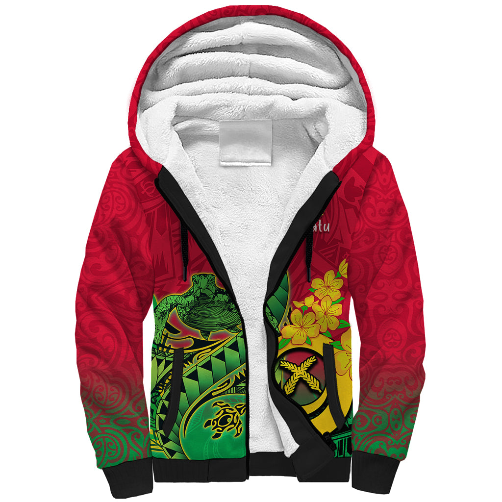 Vanuatu Islands Sherpa Hoodie Polynesian Tattoo and Sea Turtle - Wonder Print Shop