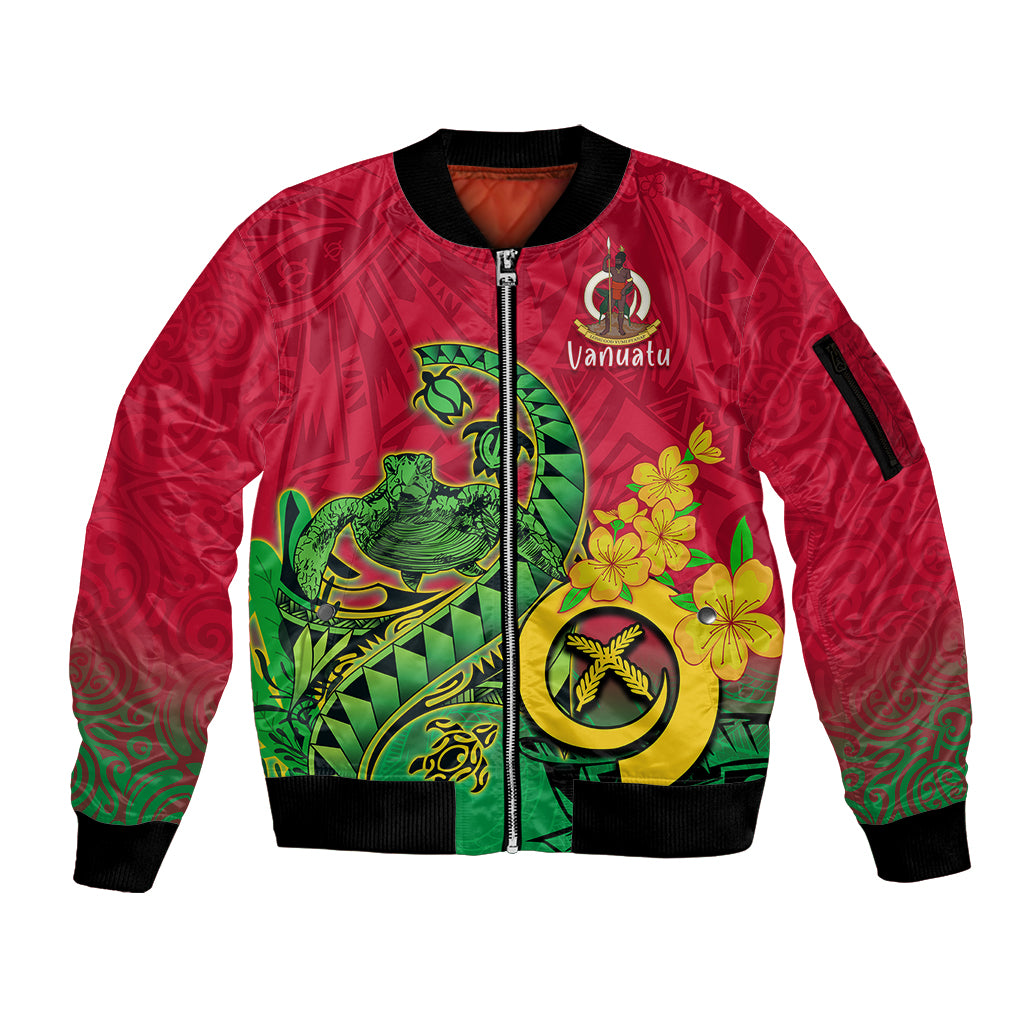 Vanuatu Islands Sleeve Zip Bomber Jacket Polynesian Tattoo and Sea Turtle - Wonder Print Shop