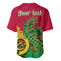 Red baseball jersey back with 'Your text' and sea turtle Polynesian tattoo graphic