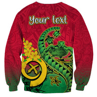Dark red sweatshirt back with 'Your text' and green Polynesian tattoo sea turtle graphic