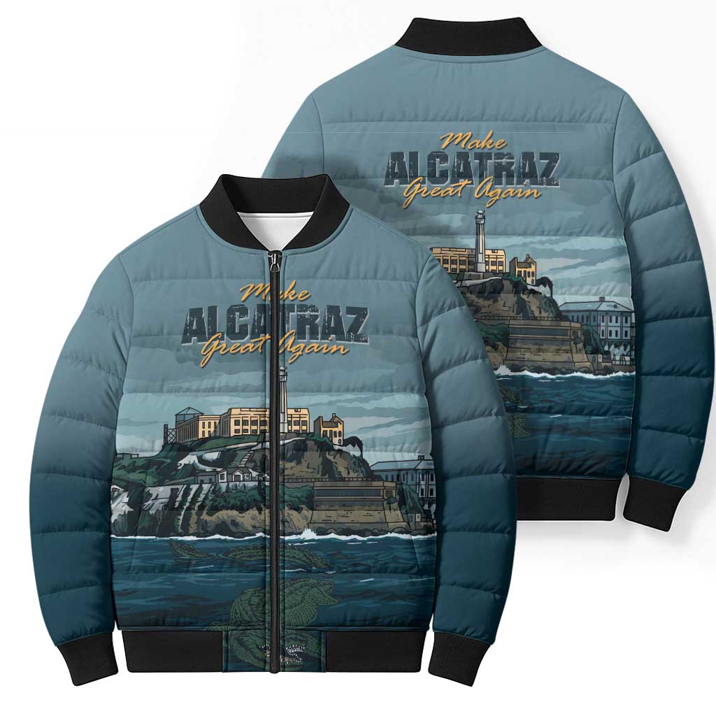 Make Alcatraz Great Again Bomber Puffer Jacket Vintage Retro - Wonder Print Shop