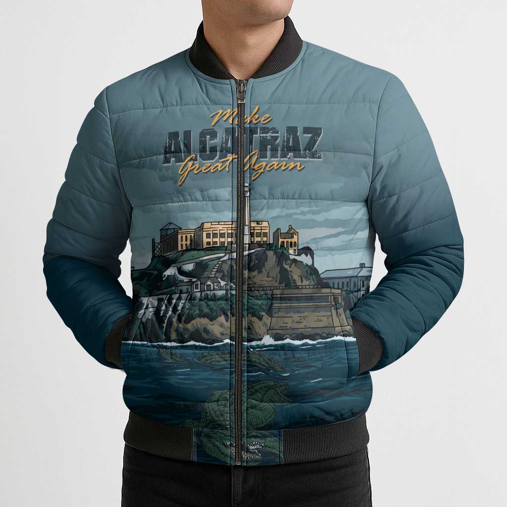 Make Alcatraz Great Again Bomber Puffer Jacket Vintage Retro - Wonder Print Shop