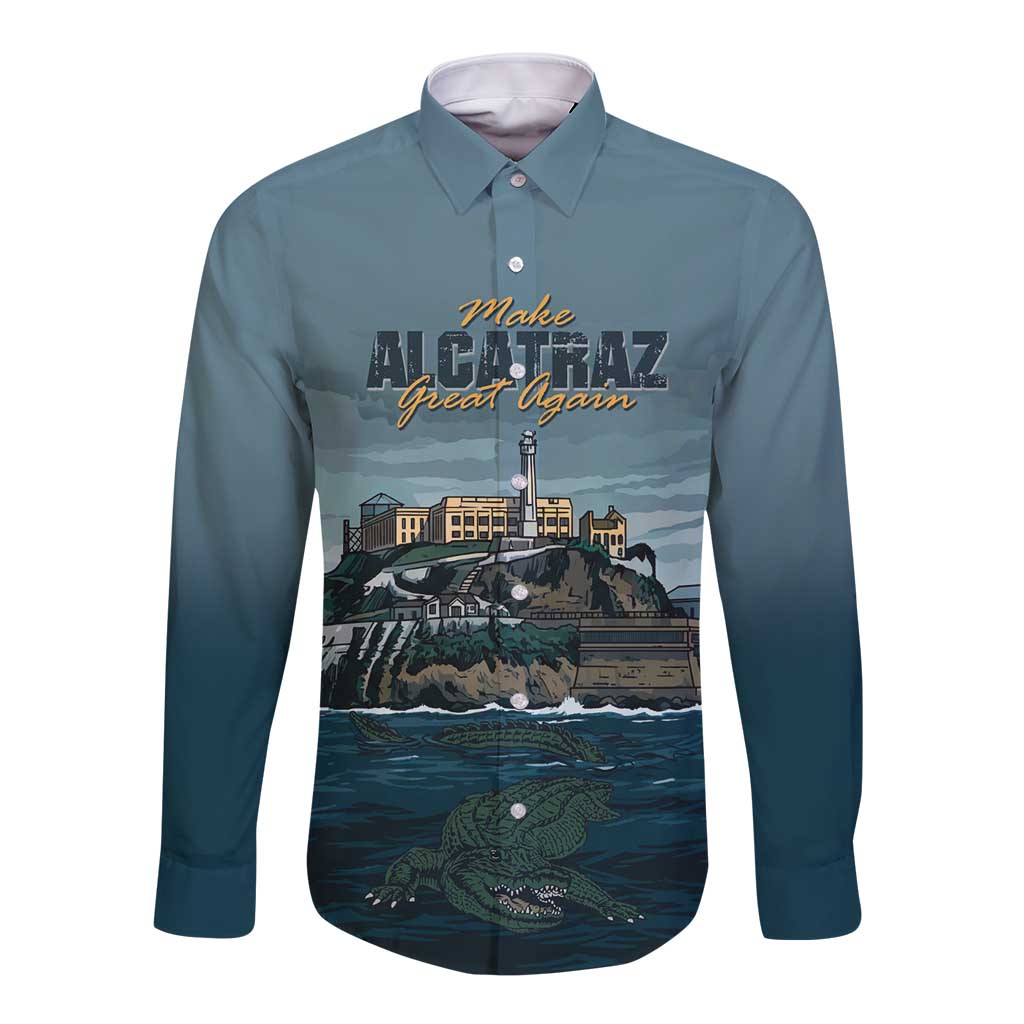 Make Alcatraz Great Again Long Sleeve Button Shirt Vintage Retro - Wonder Print Shop