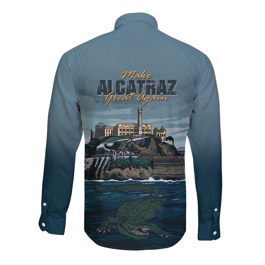 Make Alcatraz Great Again Long Sleeve Button Shirt Vintage Retro - Wonder Print Shop