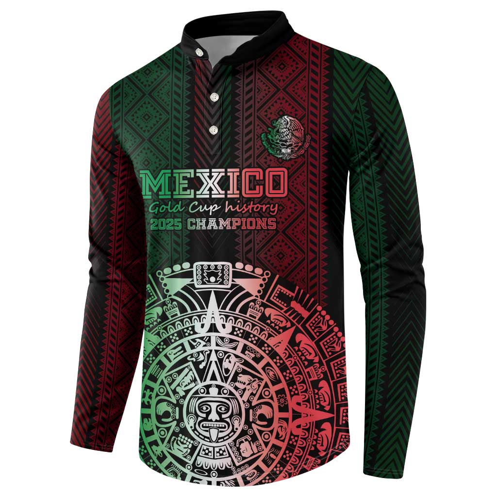Custom button sweatshirt with red-green Aztec print, Mexico graphic and Gold Cup history