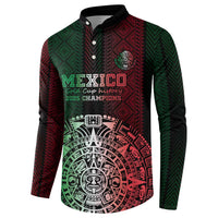 Custom button sweatshirt with red-green Aztec print, Mexico graphic and Gold Cup history