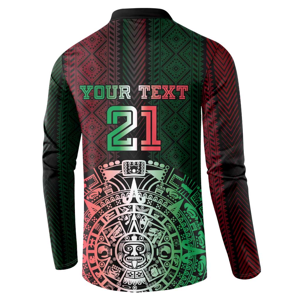 Custom button sweatshirt back with YOUR TEXT, large 21 and Aztec red-green print