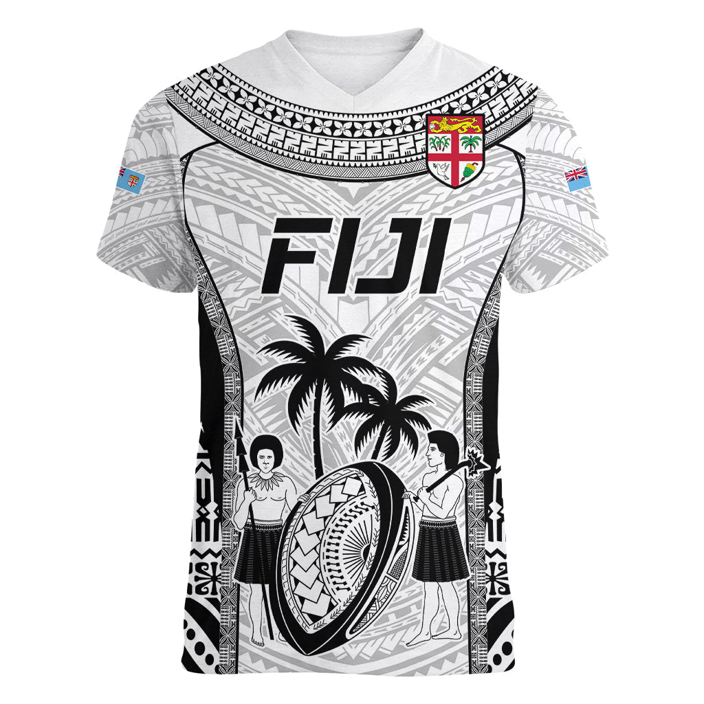 Fiji Rugby Women V Neck T Shirt Go Champions World Cup 2023 Tapa Unique White Vibe - Wonder Print Shop