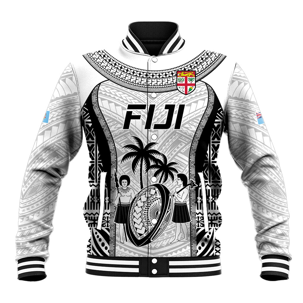 Custom Fiji Rugby Baseball Jacket Go Champions World Cup 2023 Tapa Unique White Vibe LT9 - Wonder Print Shop