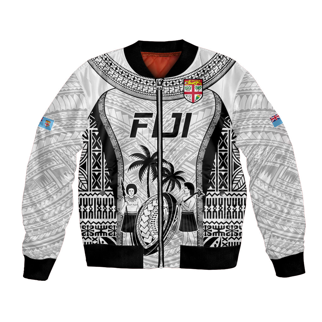 Custom Fiji Rugby Bomber Jacket Go Champions World Cup 2023 Tapa Unique White Vibe LT9 - Wonder Print Shop