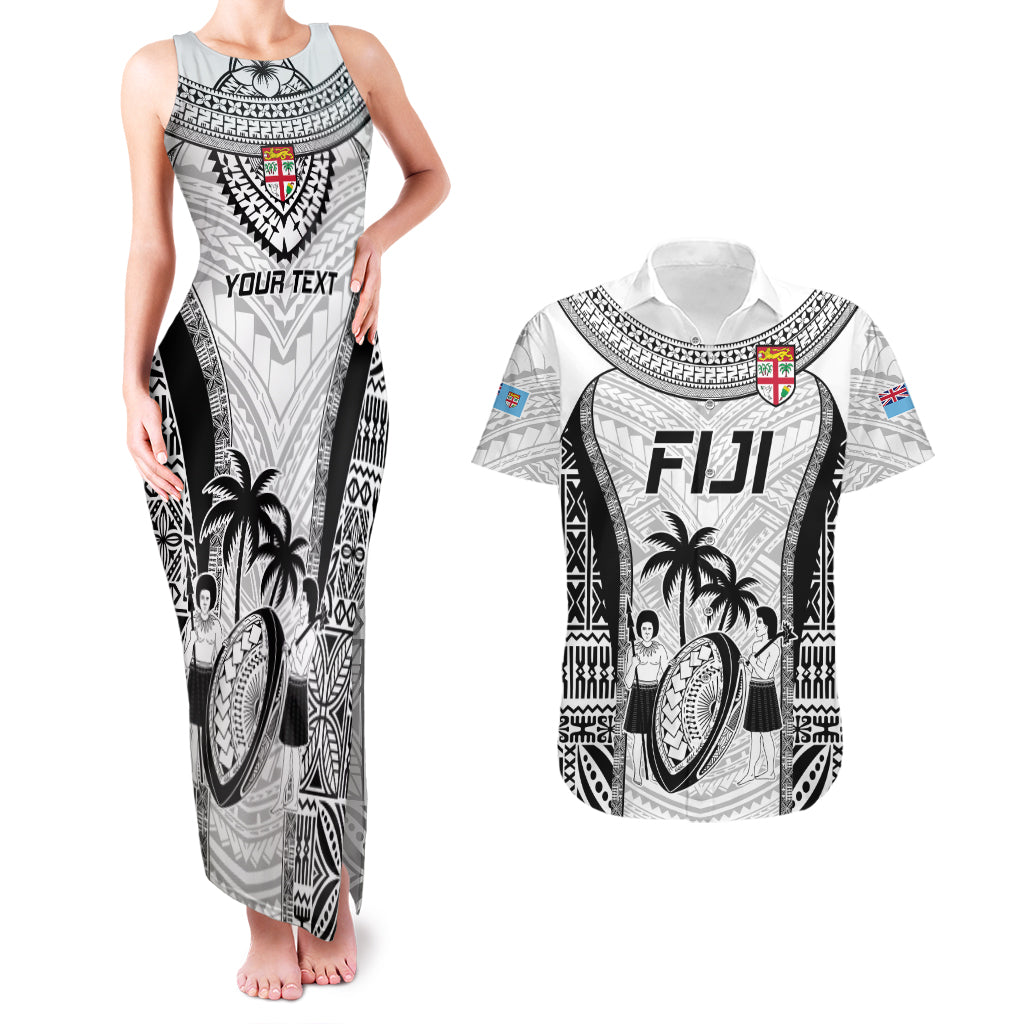 Custom Fiji Rugby Couples Matching Tank Maxi Dress and Hawaiian Shirt Go Champions World Cup 2023 Tapa Unique White Vibe LT9 - Wonder Print Shop