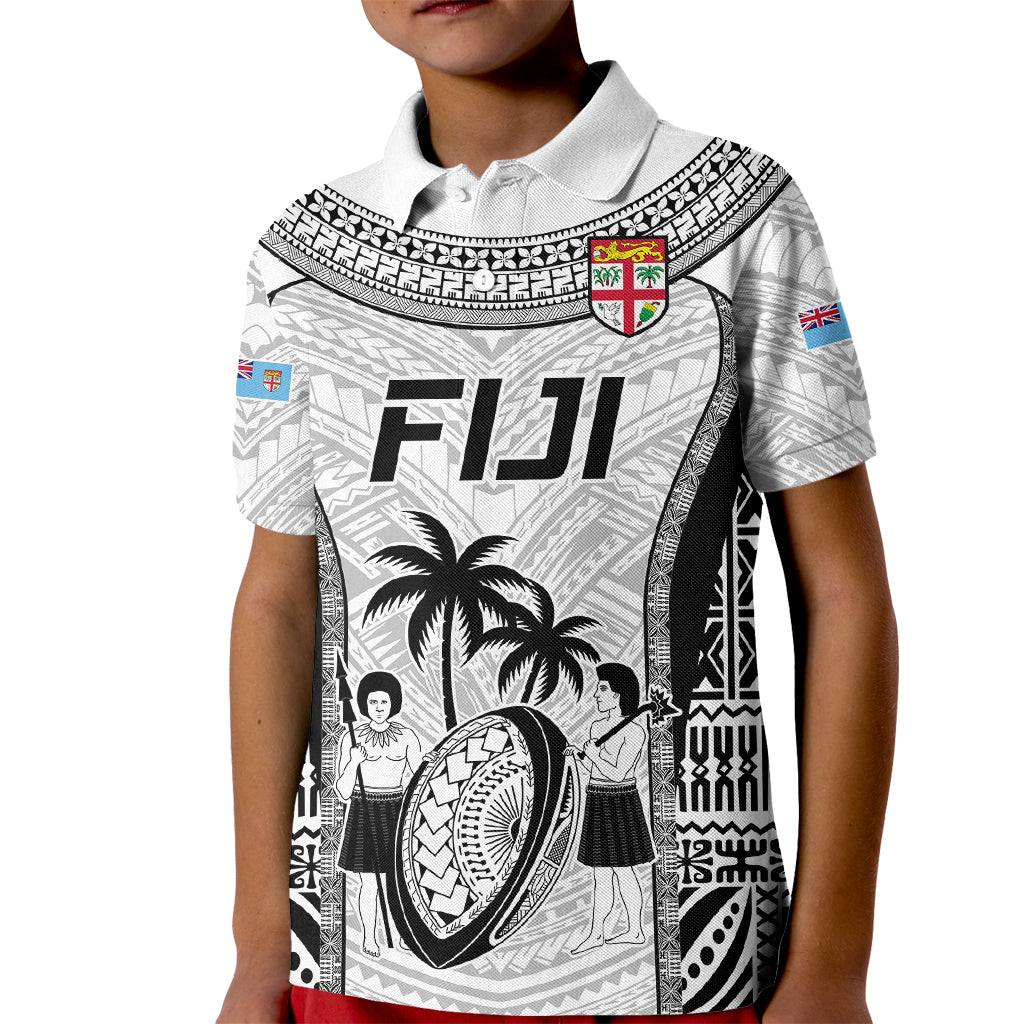 Custom Fiji Rugby Kid Polo Shirt Go Champions World Cup 2023 Tapa Unique White Vibe - Wonder Print Shop