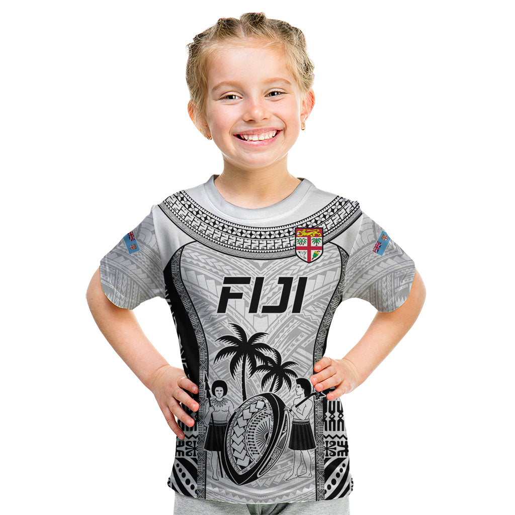 Custom Fiji Rugby Kid T Shirt Go Champions World Cup 2023 Tapa Unique White Vibe - Wonder Print Shop