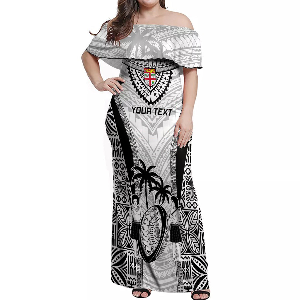 Custom Fiji Rugby Off Shoulder Maxi Dress Go Champions World Cup 2023 Tapa Unique White Vibe - Wonder Print Shop