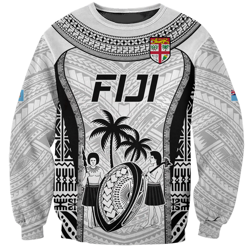 Custom Fiji Rugby Sweatshirt Go Champions World Cup 2023 Tapa Unique White Vibe - Wonder Print Shop