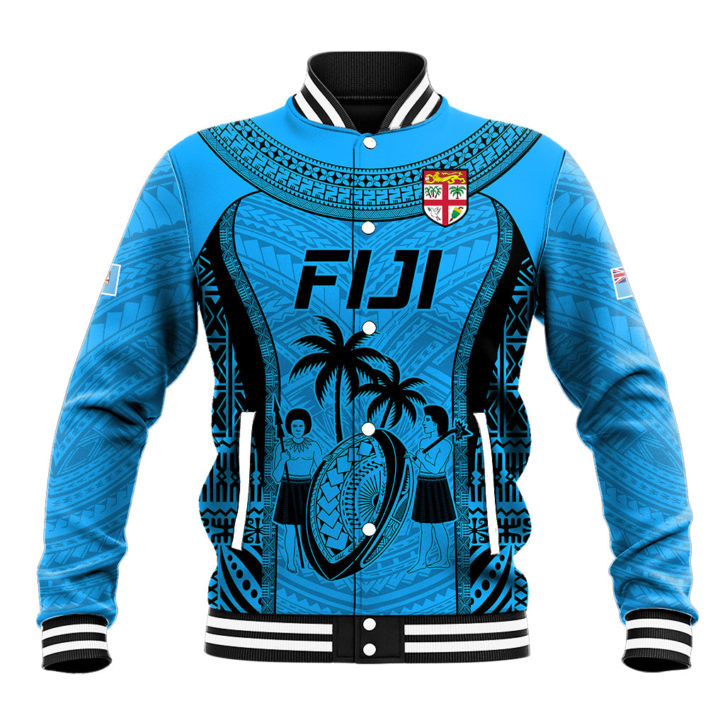 Custom Fiji Rugby Baseball Jacket Go Champions World Cup 2023 Tapa Unique Blue Vibe LT9 - Wonder Print Shop