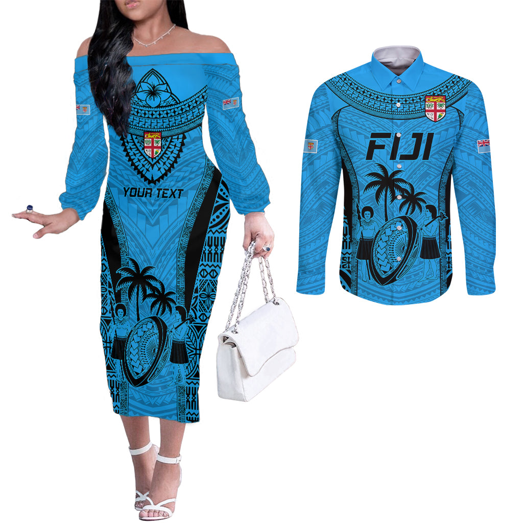 custom-fiji-rugby-couples-matching-off-the-shoulder-long-sleeve-dress-and-long-sleeve-button-shirts-go-champions-world-cup-2023-tapa-unique-blue-vibe