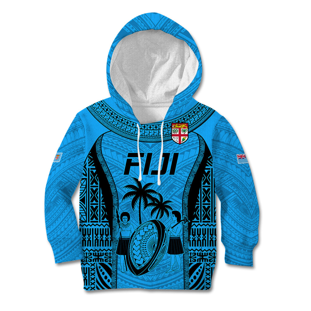 Custom Fiji Rugby Kid Hoodie Go Champions World Cup 2023 Tapa Unique Blue Vibe - Wonder Print Shop