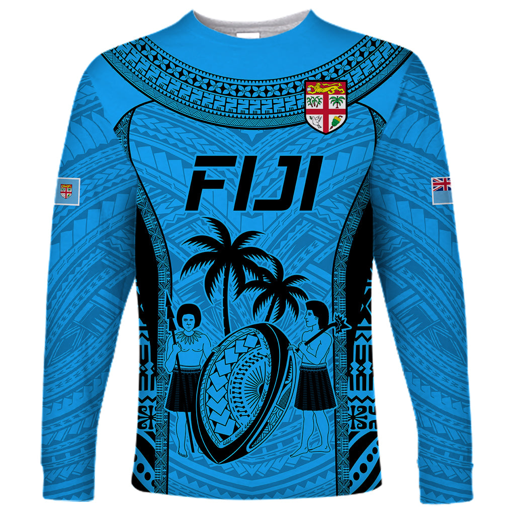 Custom Fiji Rugby Long Sleeve Shirt Go Champions World Cup 2023 Tapa Unique Blue Vibe - Wonder Print Shop