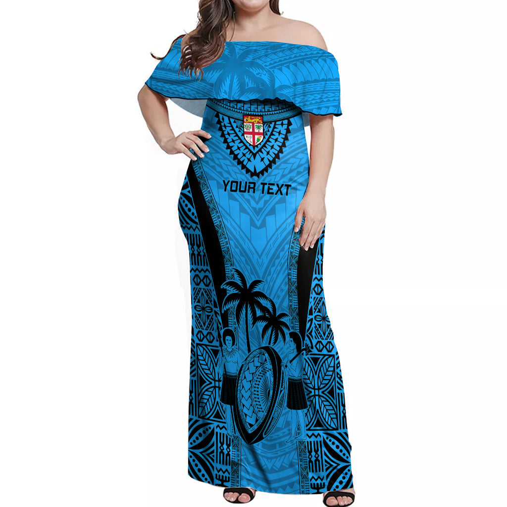 Custom Fiji Rugby Off Shoulder Maxi Dress Go Champions World Cup 2023 Tapa Unique Blue Vibe - Wonder Print Shop