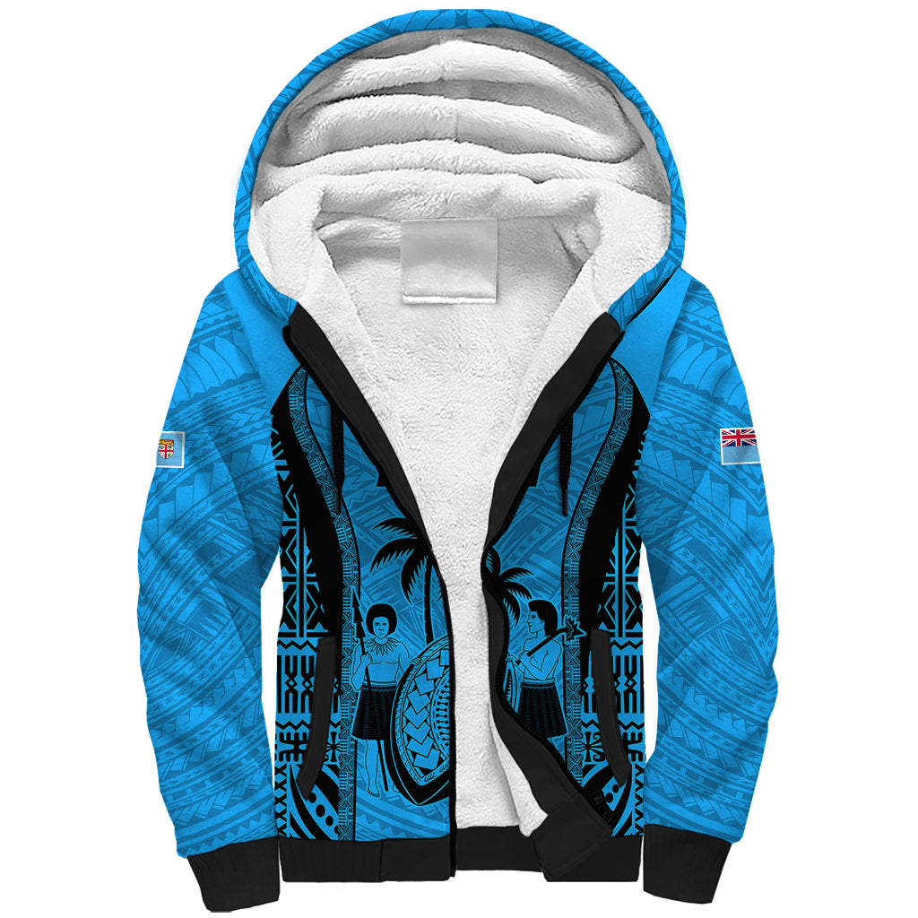 Custom Fiji Rugby Sherpa Hoodie Go Champions World Cup 2023 Tapa Unique Blue Vibe - Wonder Print Shop