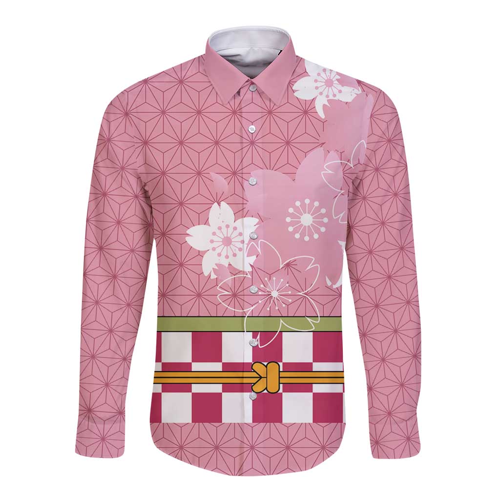 Japanese Asanoha Pattern Long Sleeve Button Shirt Charm Against Evil Spirits - Wonder Print Shop