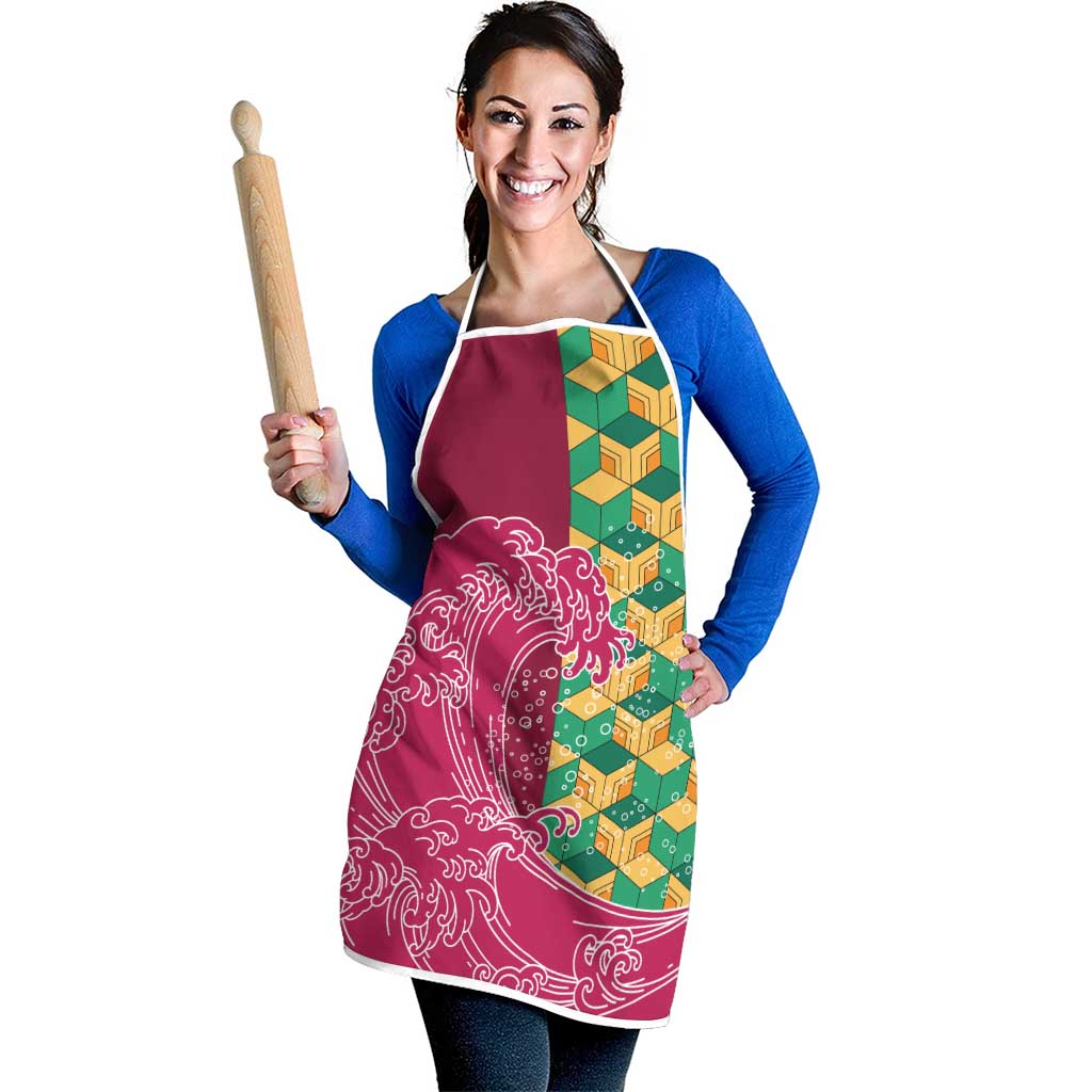 Japanese Bishamon-Kikkou Pattern Apron Water Pillar Silent River Flow - Wonder Print Shop