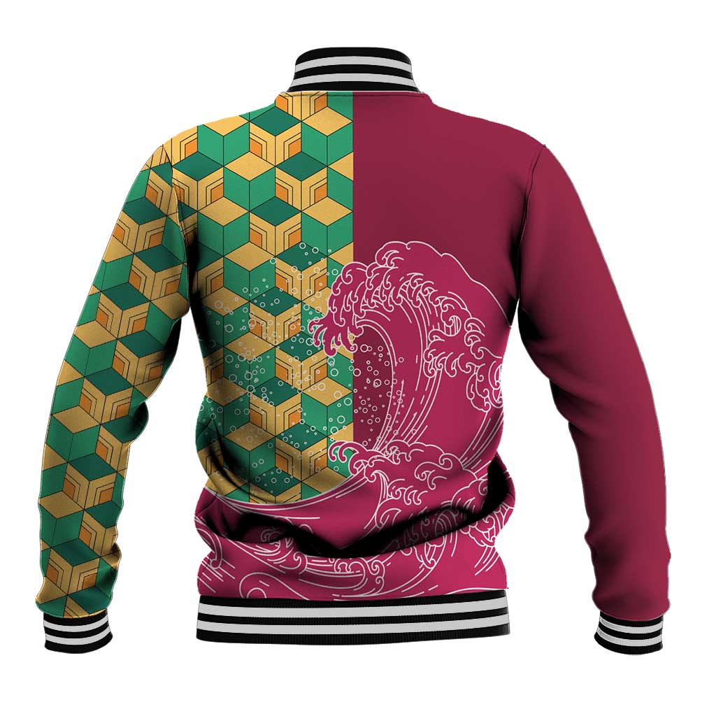 Japanese Bishamon-Kikkou Pattern Baseball Jacket Water Pillar Silent River Flow - Wonder Print Shop