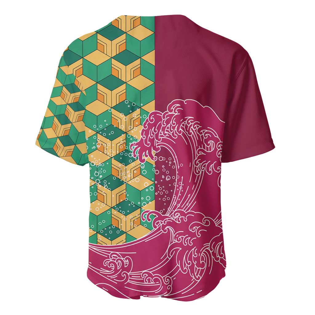 Japanese Bishamon-Kikkou Pattern Baseball Jersey Water Pillar Silent River Flow - Wonder Print Shop