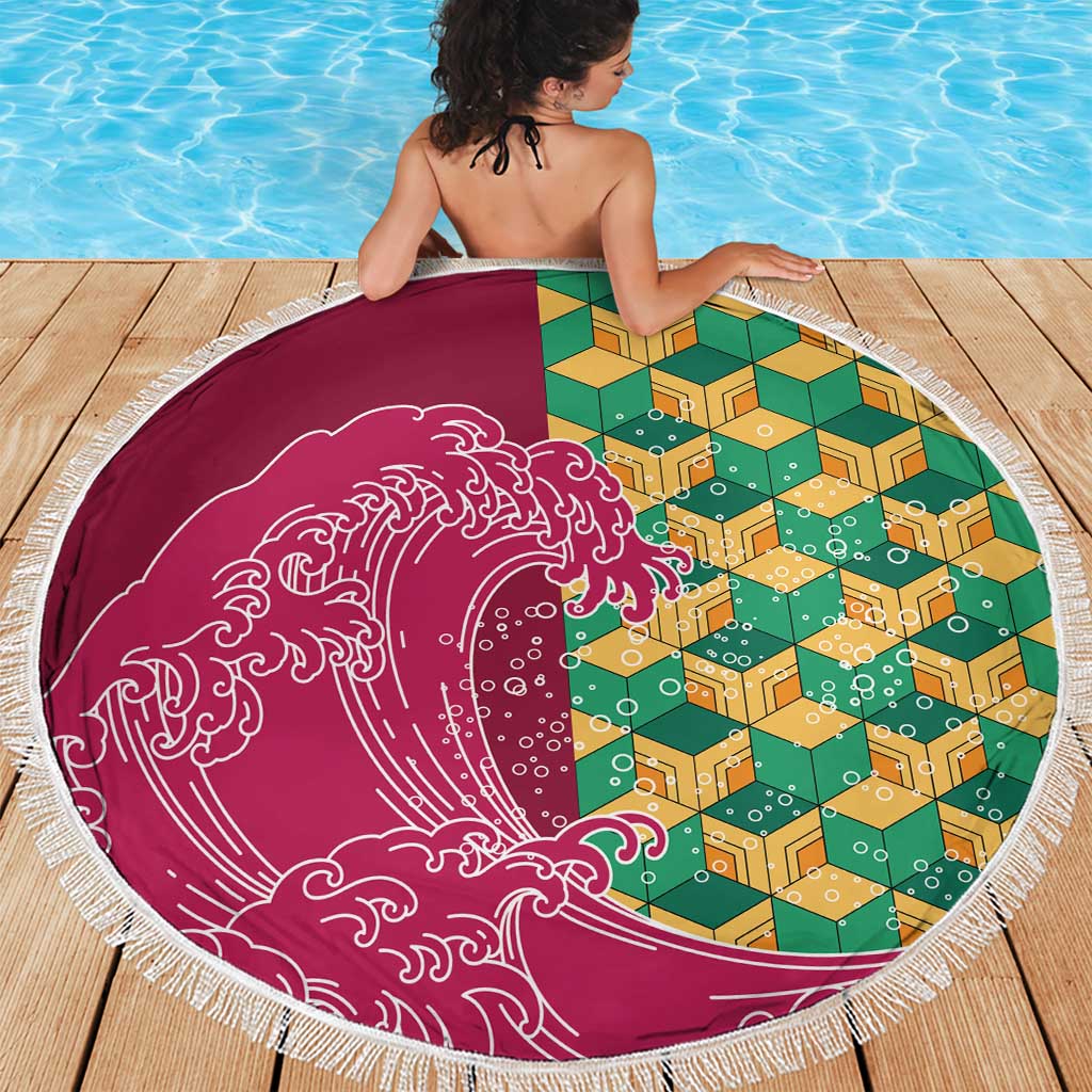 Japanese Bishamon-Kikkou Pattern Beach Blanket Water Pillar Silent River Flow - Wonder Print Shop
