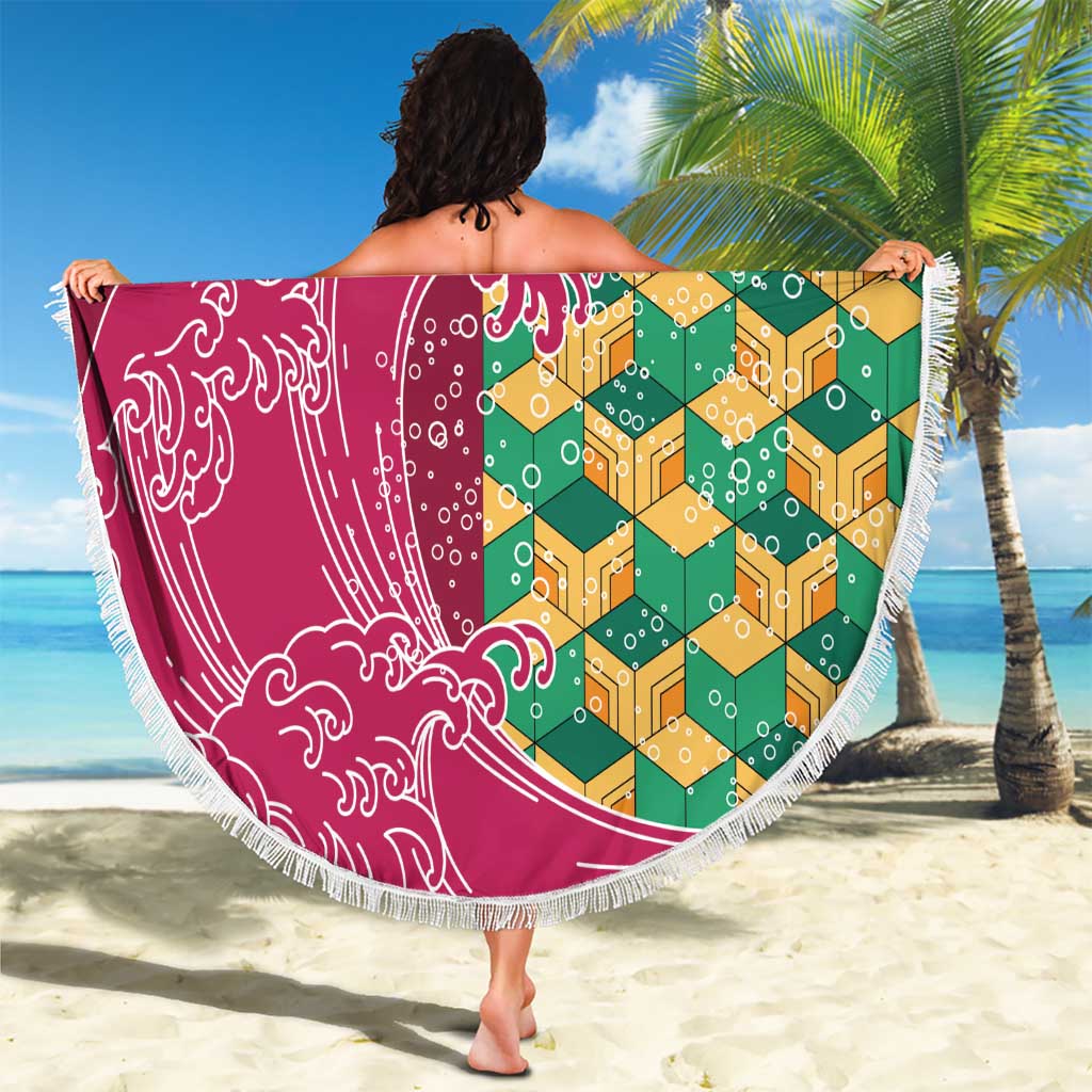 Japanese Bishamon-Kikkou Pattern Beach Blanket Water Pillar Silent River Flow - Wonder Print Shop