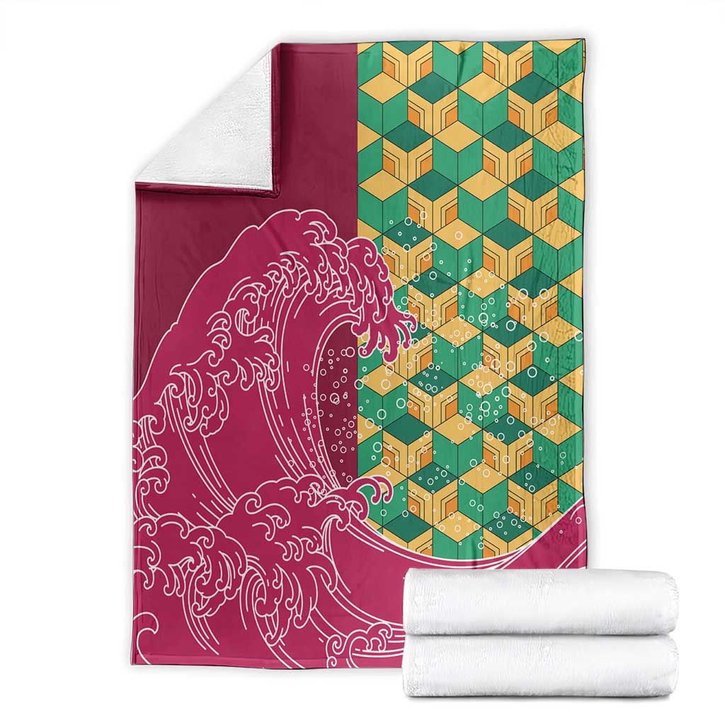 Japanese Bishamon-Kikkou Pattern Blanket Water Pillar Silent River Flow - Wonder Print Shop