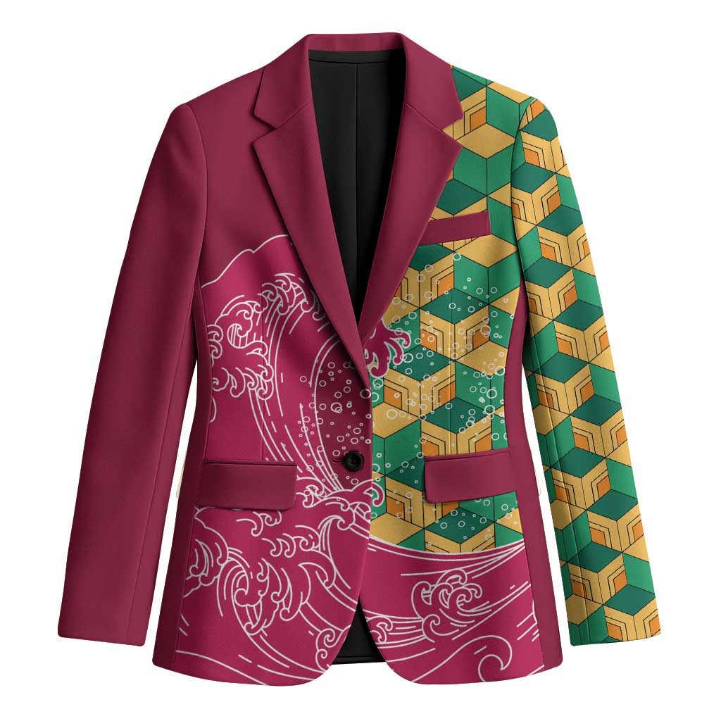 Japanese Bishamon-Kikkou Pattern Blazer Water Pillar Silent River Flow - Wonder Print Shop
