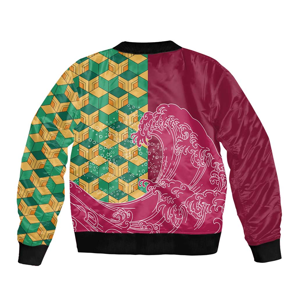 Japanese Bishamon-Kikkou Pattern Bomber Jacket Water Pillar Silent River Flow - Wonder Print Shop