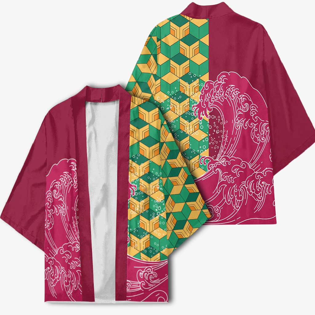 Japanese Bishamon-Kikkou Pattern Kimono Water Pillar Silent River Flow - Wonder Print Shop