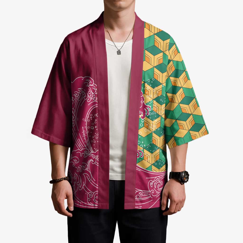 Japanese Bishamon-Kikkou Pattern Kimono Water Pillar Silent River Flow - Wonder Print Shop
