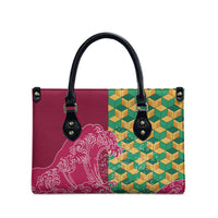 Japanese Bishamon-Kikkou Pattern Leather Bag Water Pillar Silent River Flow - Wonder Print Shop