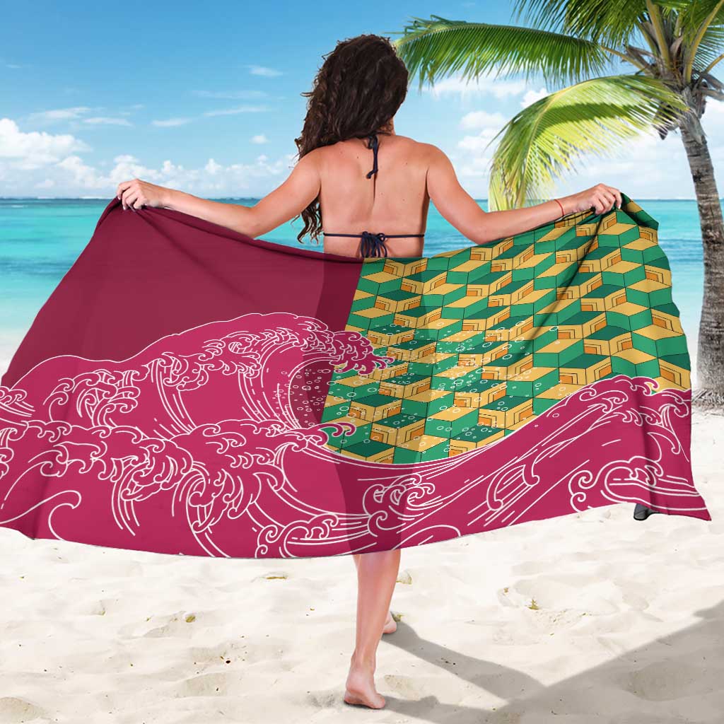 Japanese Bishamon-Kikkou Pattern Sarong Water Pillar Silent River Flow - Wonder Print Shop