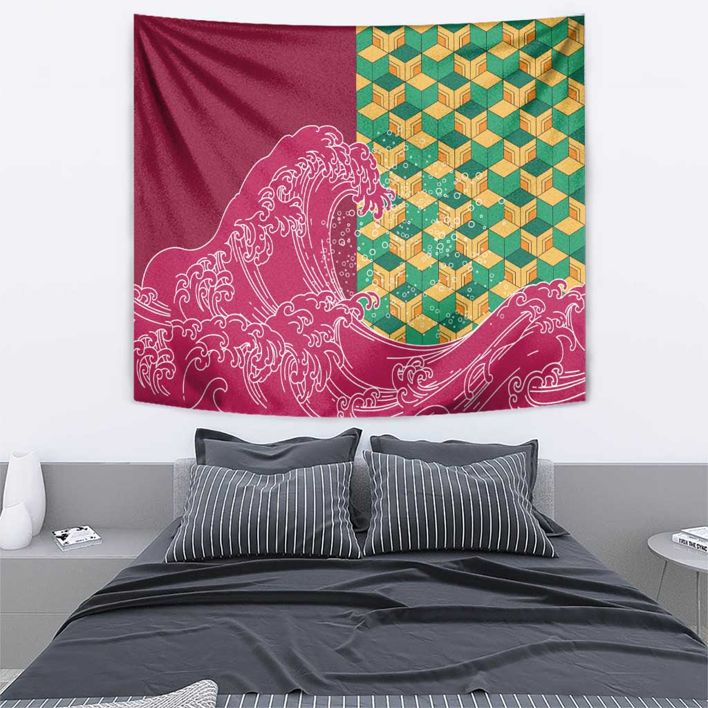 Japanese Bishamon-Kikkou Pattern Tapestry Water Pillar Silent River Flow - Wonder Print Shop