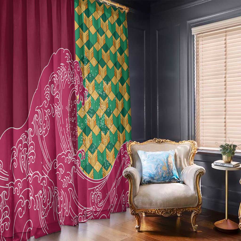 Japanese Bishamon-Kikkou Pattern Window Curtain Water Pillar Silent River Flow - Wonder Print Shop