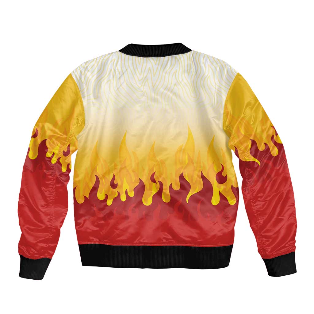 Japanese Kaen Pattern Bomber Jacket Flame Pillar Blazing Lion Heart - Wonder Print Shop