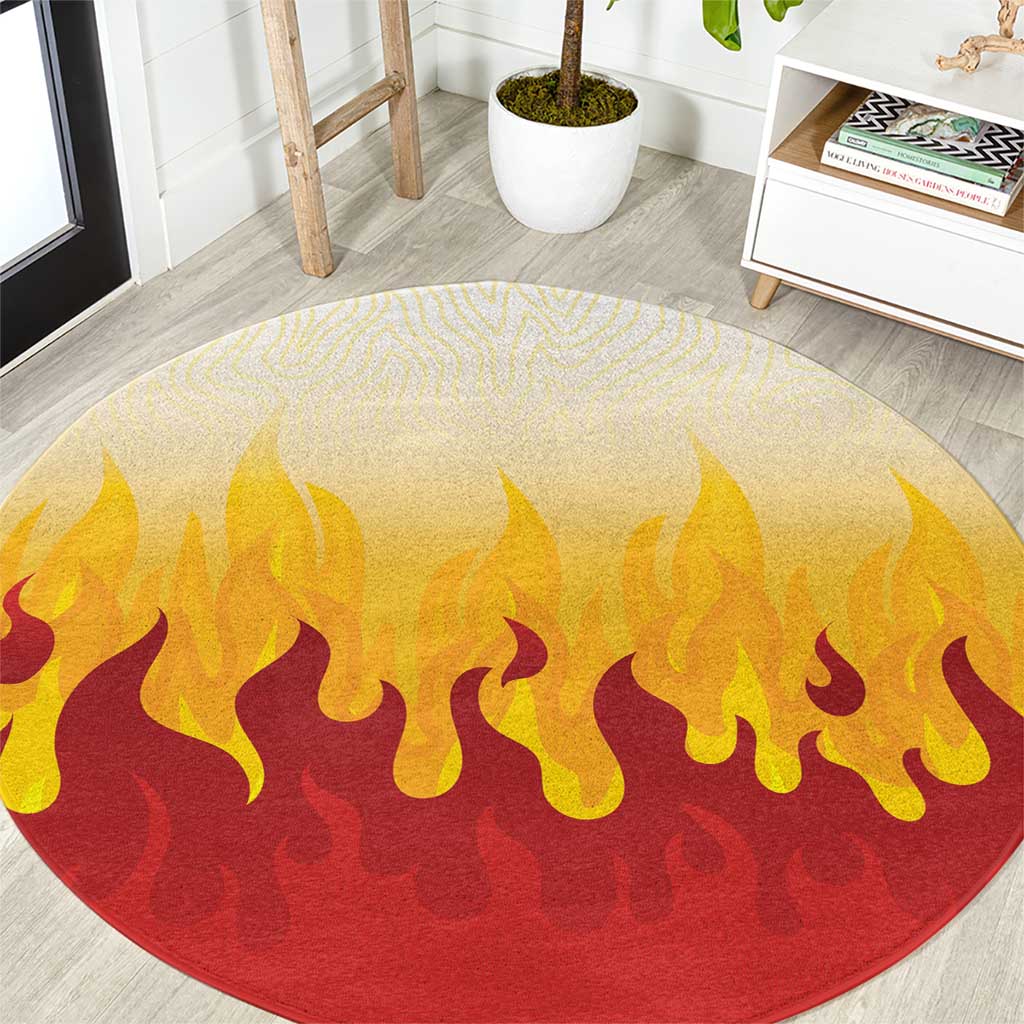 Japanese Kaen Pattern Round Carpet Flame Pillar Blazing Lion Heart - Wonder Print Shop