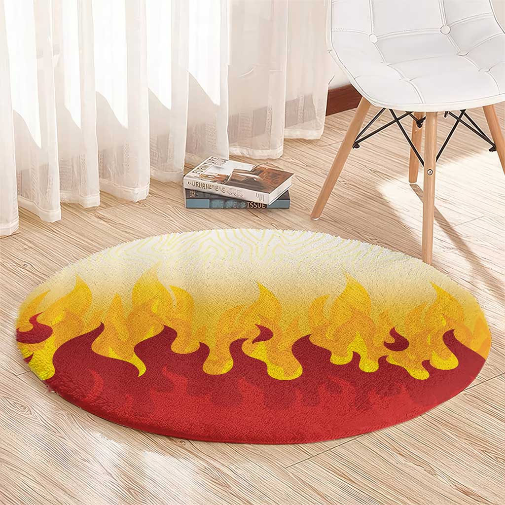 Japanese Kaen Pattern Round Carpet Flame Pillar Blazing Lion Heart - Wonder Print Shop