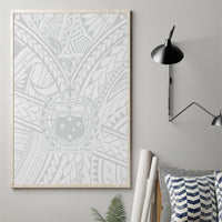 White Polynesian kids canvas wall art poster with crest emblem and cross motif, framed