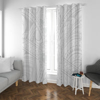 White kids window curtain set with repeating geometric design, hung on top rod