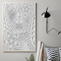 White and gray Polynesian crest canvas wall art with leaf and geometric details