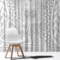White patterned window curtain panels with geometric and star motifs